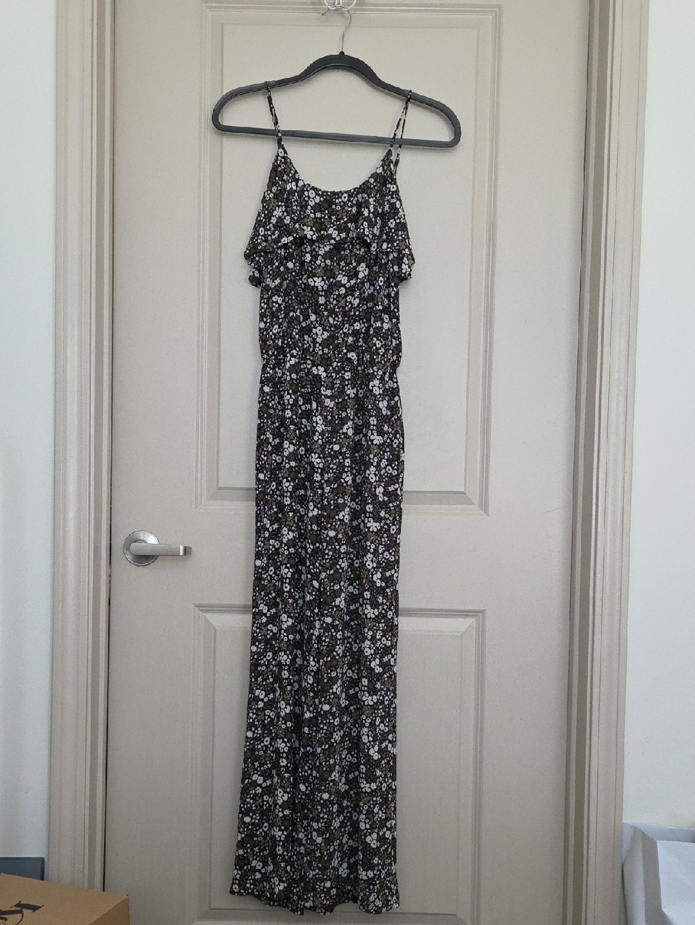 Michael Kors Black and White Floral Spaghetti-Strap Jumpsuit
